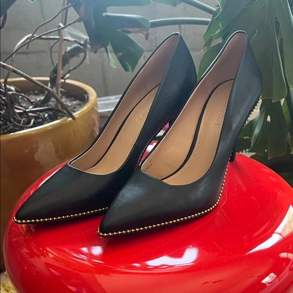 Coach Black Heels with Gold Trim - Picture 1 of 4
